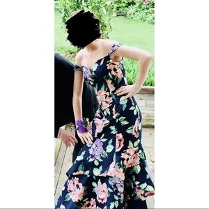 Navy Blue + Floral Prom Dress